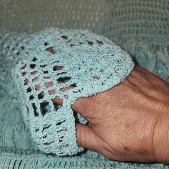 Crochet Set Shorts Halter Cardigan Womens S Teal Green Summer Beachy Tropical - Picture 12 of 12
